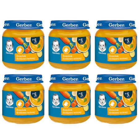 Gerber soeppakket, gevogelte- en runderbouillon, na 5 maanden, 6 x 125 g GEDECORISEERDE VERPAKKING