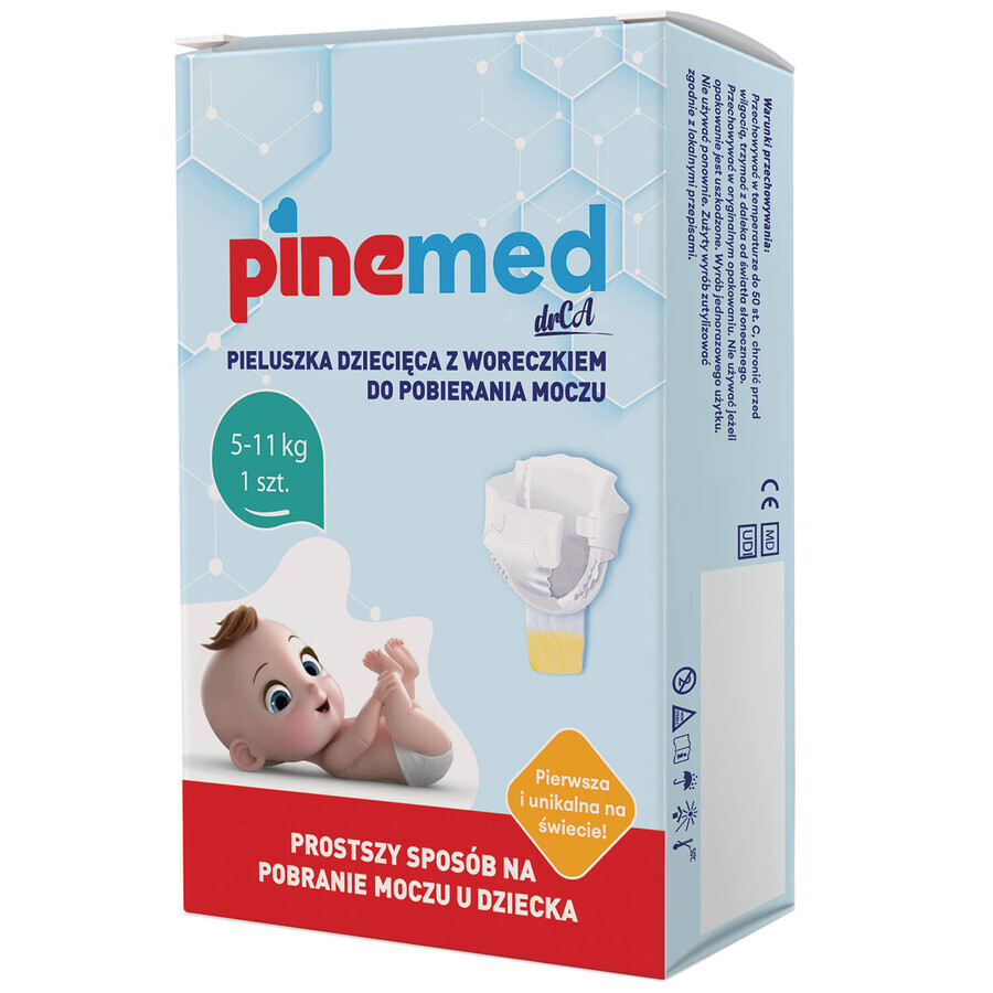 Pinemed, luier met urine-opvangzak, voor baby's, 5-11 kg