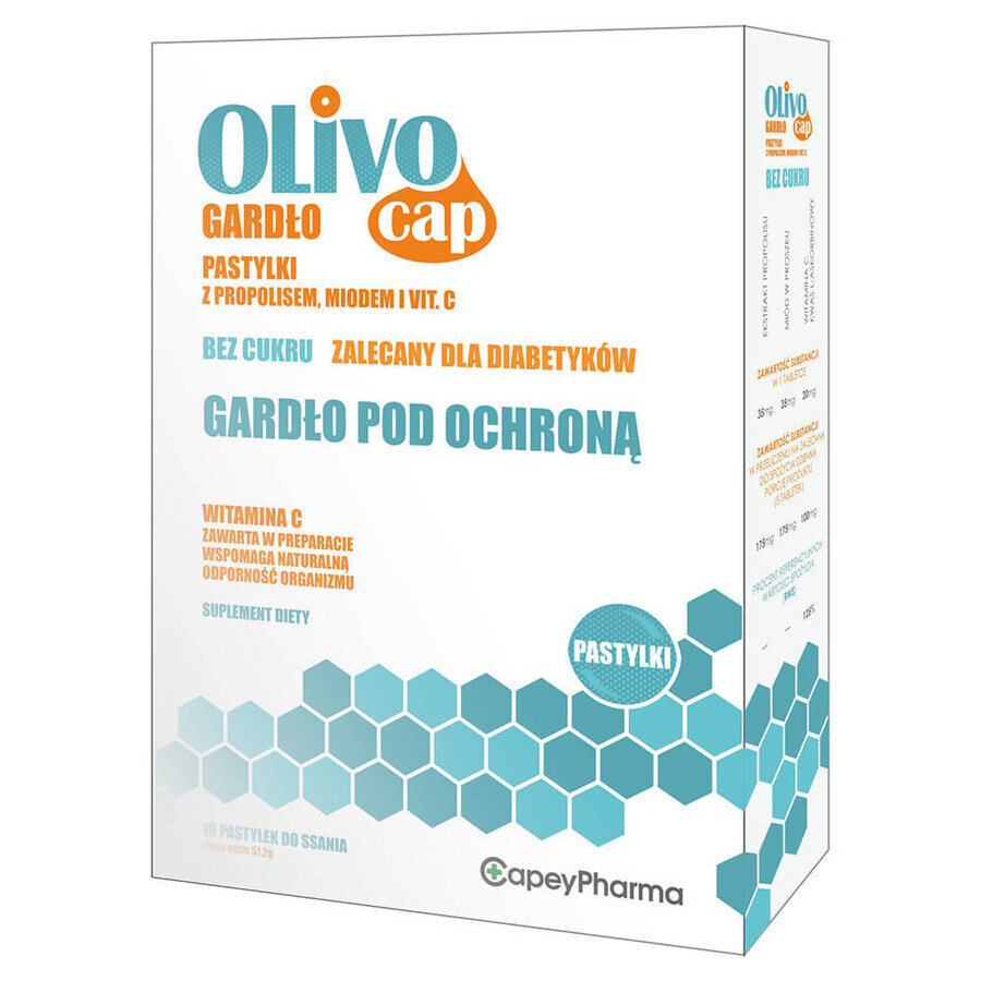 Olivocap keelpastilles met propolis, honing en vit. C, suikervrij, 16 zuigtabletten