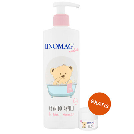 Linomag Emolients, lotion de bain pour bébés et enfants à partir de 7 mois, 400 ml + crème de protection, 15 ml gratuit