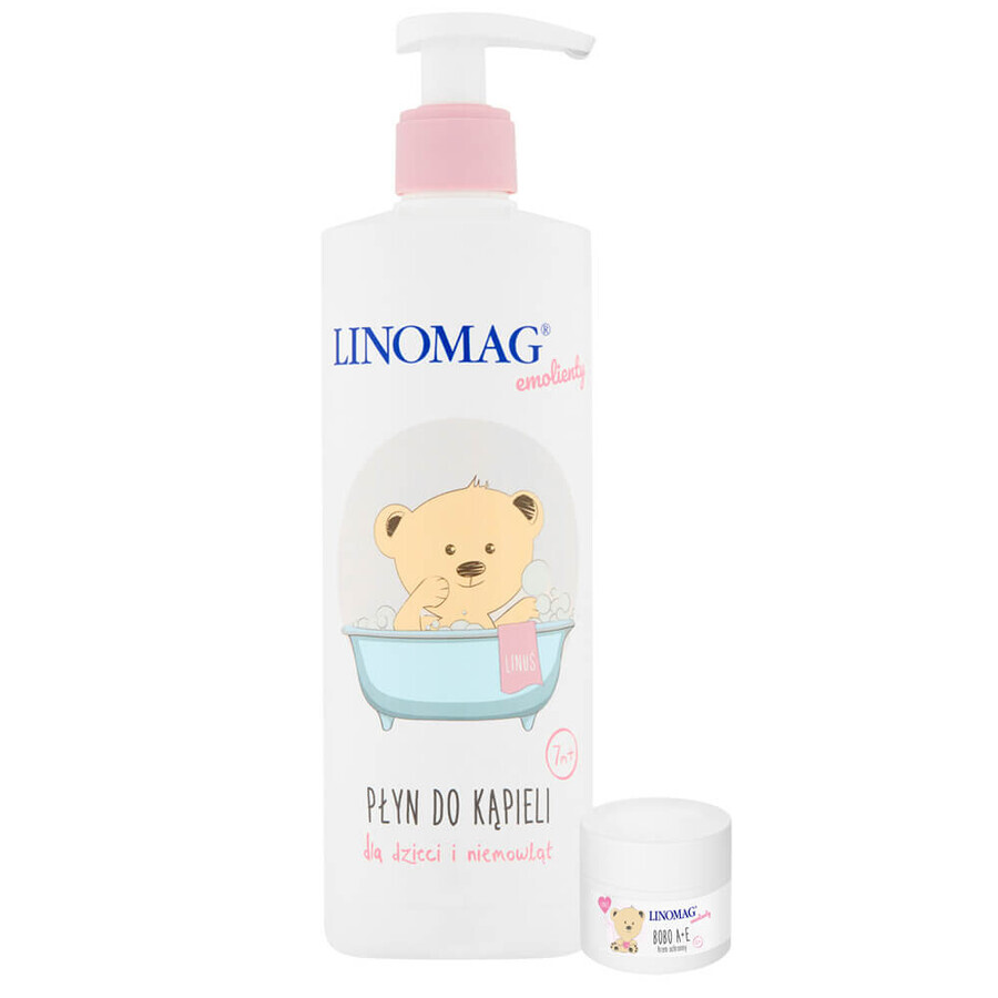 Linomag Emolients, lotion de bain pour bébés et enfants à partir de 7 mois, 400 ml + crème de protection, 15 ml gratuit