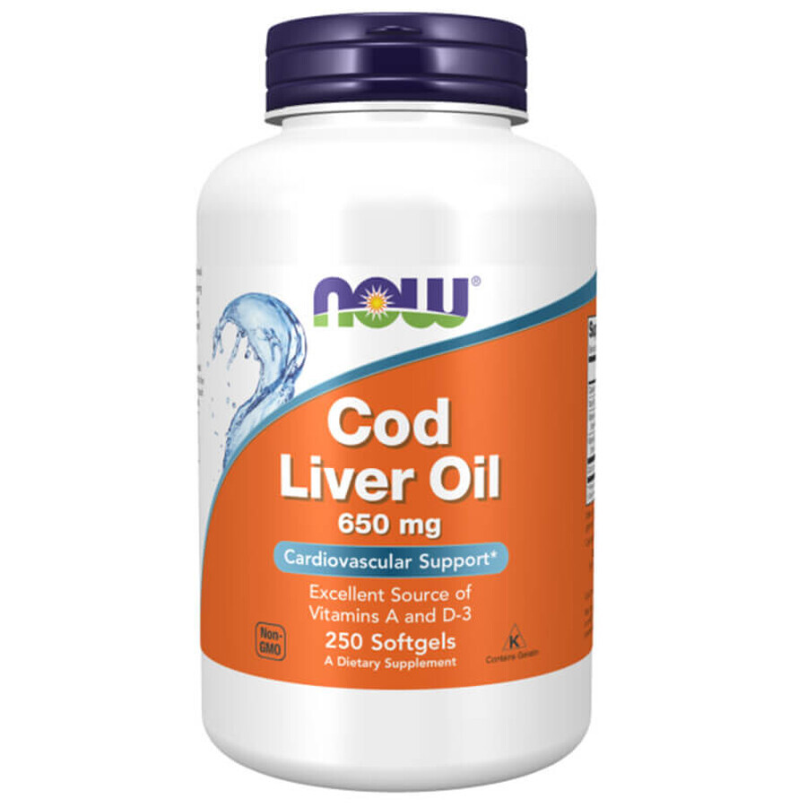 Now Foods Cod Liver Oil, aceite de hígado de bacalao, 250 cápsulas de gelatina blanda