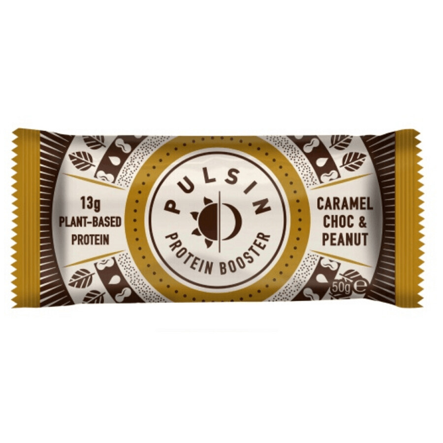 Baton proteic cu caramel, arahide și ciocolată, 50g, Pulsin