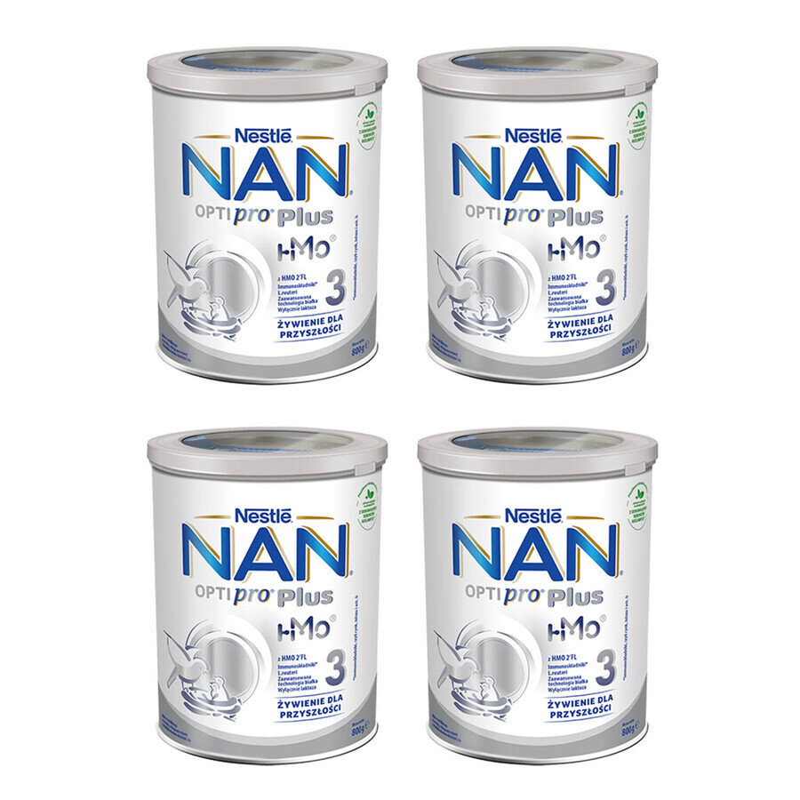 Nestlé NAN Optipro Plus 3 HM-O, lait modifié pour enfants de plus de 1 an, 4 x 800 g