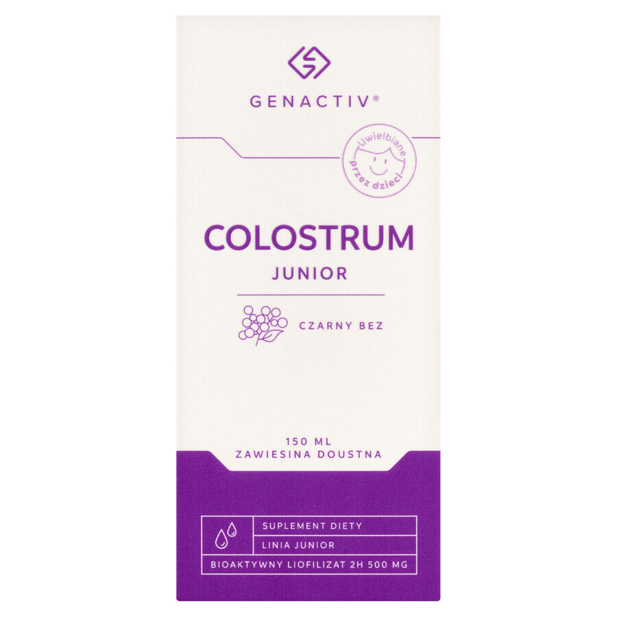 Genactiv Colostrum Junior Zwarte vlierbes, orale suspensie, vanaf 3 jaar, 150 ml