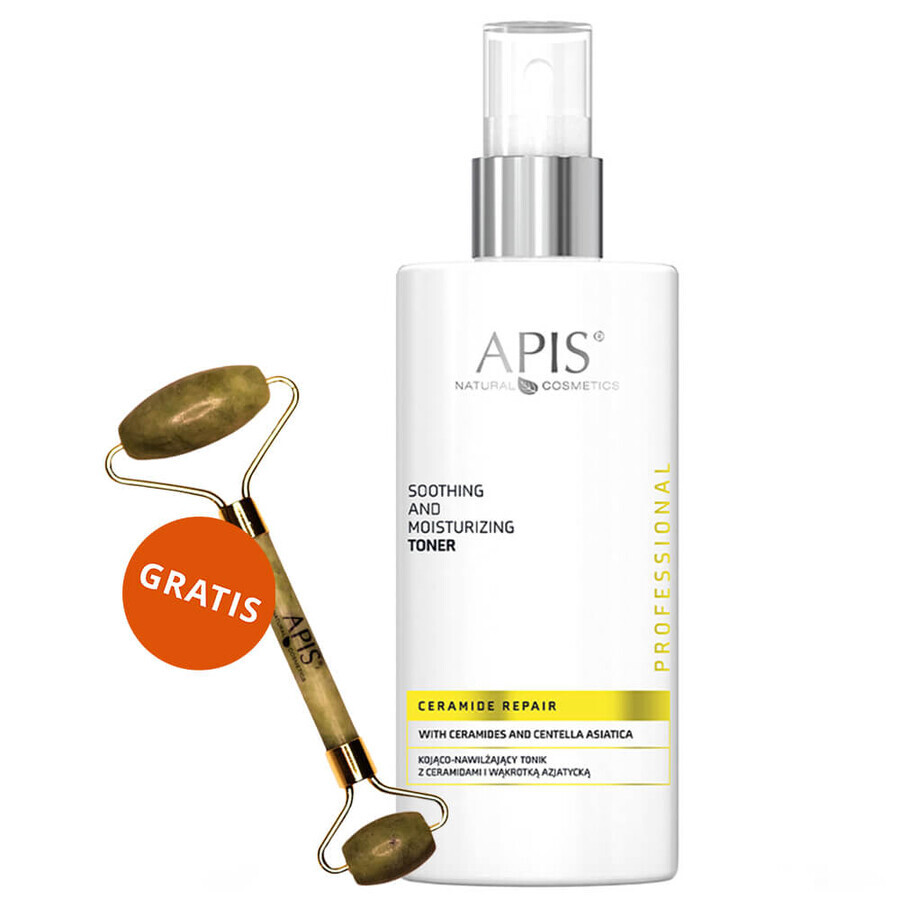 Apis Professional Ceramide Repair, verzachtende en hydraterende toner met ceramiden en Centella Asiatica, 300 ml + jade gezichtsmassage, 1 gratis