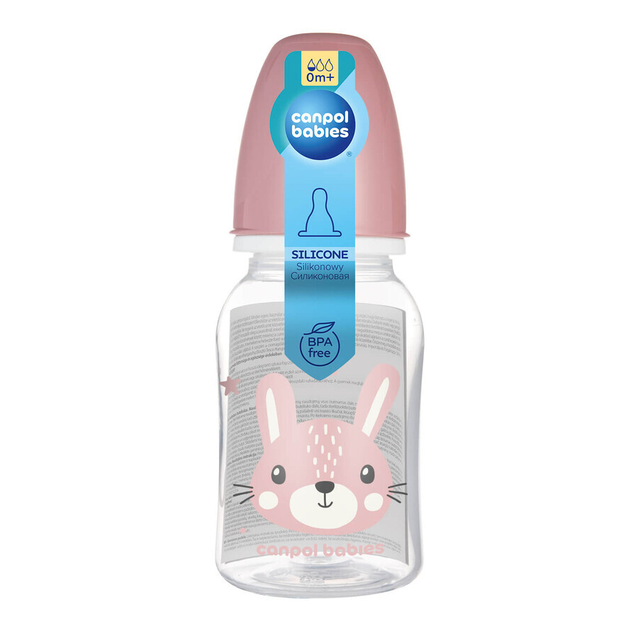 Canpol Babies, slim bottle, Cute animals, pink, dès la naissance, 120 ml