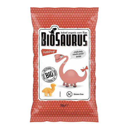 BioSaurus, Bio gebakken maïs chips, ketchup smaak, 50 g