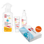 Set Emolium Suncare SPF 50+, zonnebrandcrème 50 ml + zonnebrandspray 100 ml + zonnebrandspray 175 ml + gratis badlaken