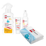 Set Emolium Suncare SPF 50+, zonnebrandcrème 50 ml + zonnebrandspray 100 ml + zonnebrandspray 175 ml + gratis badlaken