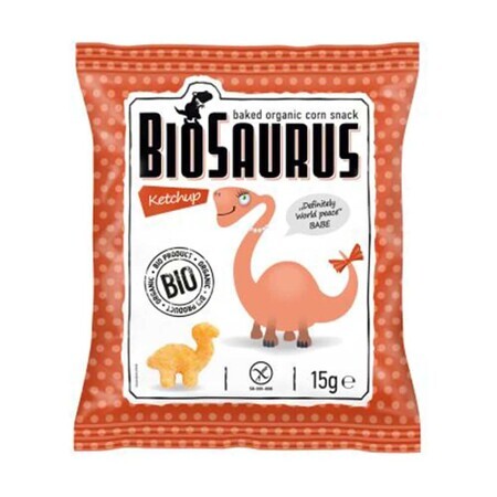 BioSaurus, Bio gebakken maïs chips, ketchup smaak, 15 g