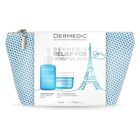 Set Dermedic Hydrain 3 Hialuro, sérum hydratant pour le visage, le cou et le décolleté, 30 ml + crème hydratante en profondeur 15 ml