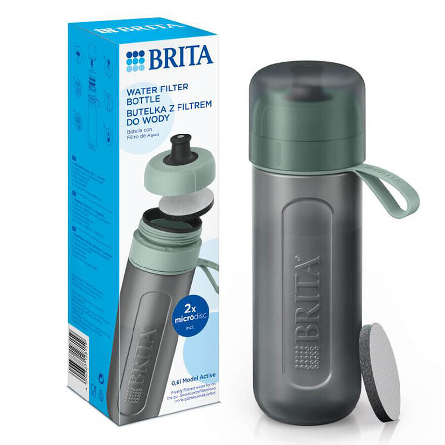 Brita Active, Flasche mit 0,6-Liter-Filter, grün + MicroDisc-Filter, 2 Stück