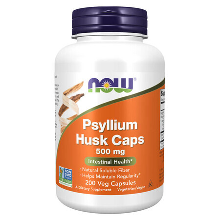 Now Foods Psyllium Husk Caps 500 mg, Psyllium Seed Husk, 200 cápsulas vegetales