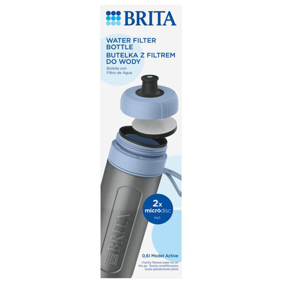 Brita Active, fles met 0,6 liter filter, blauw + MicroDisc filter, 2 stuks