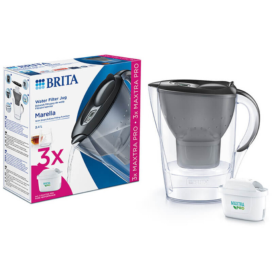 Brita Marella, kan met filter 2,4 liter, grafiet + Maxtra Pro Pure Performance filter, 3 stuks