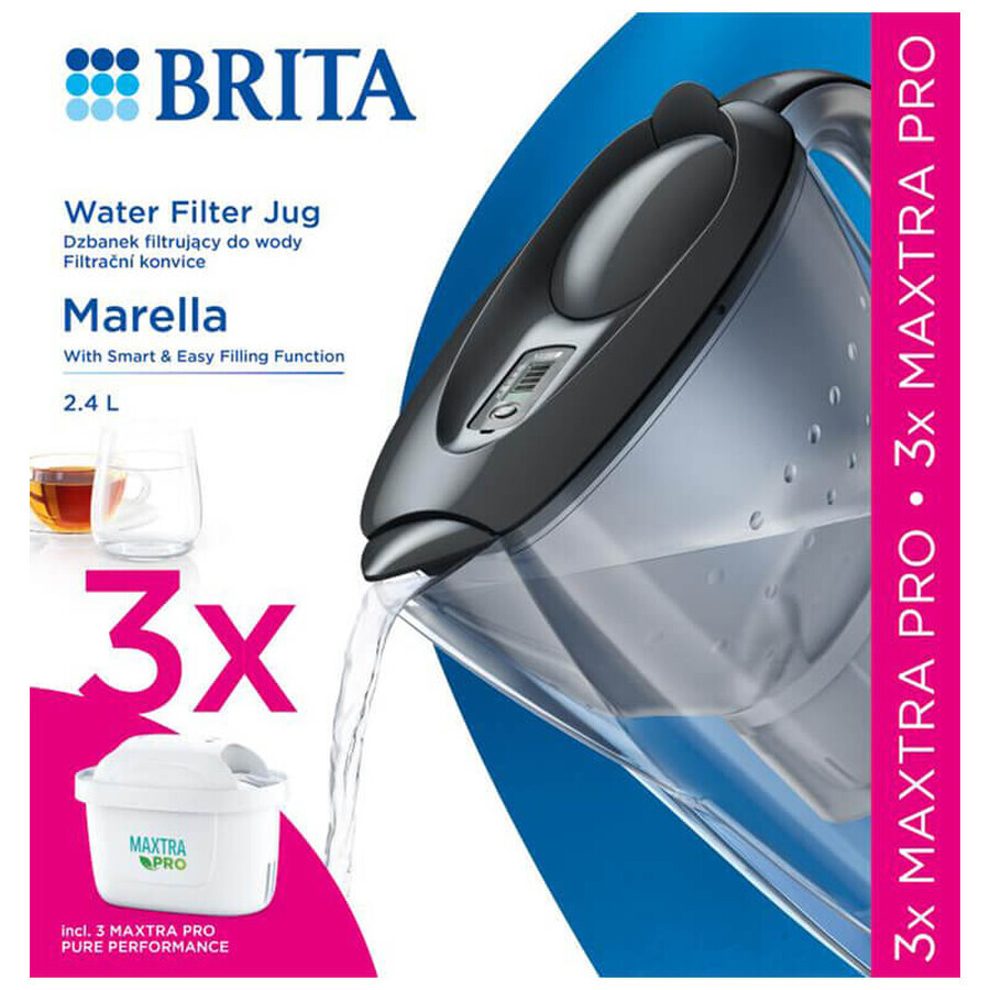 Brita Marella, kan met filter 2,4 liter, grafiet + Maxtra Pro Pure Performance filter, 3 stuks