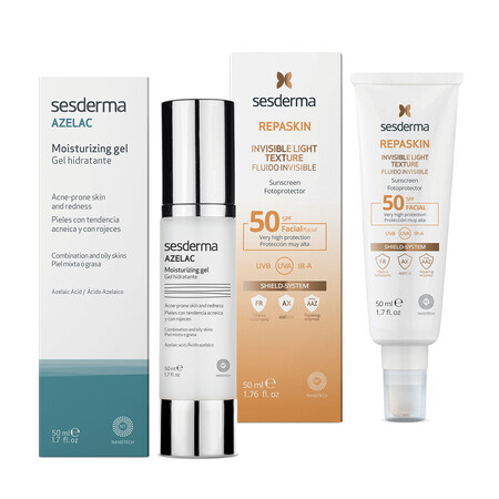 Sesderma Set, Azelac, gel hidratante con ácido azelaico, 50 ml + Repaskin Fluido Invisible, protector solar facial suave, SPF 50, 50 ml por 1 penny