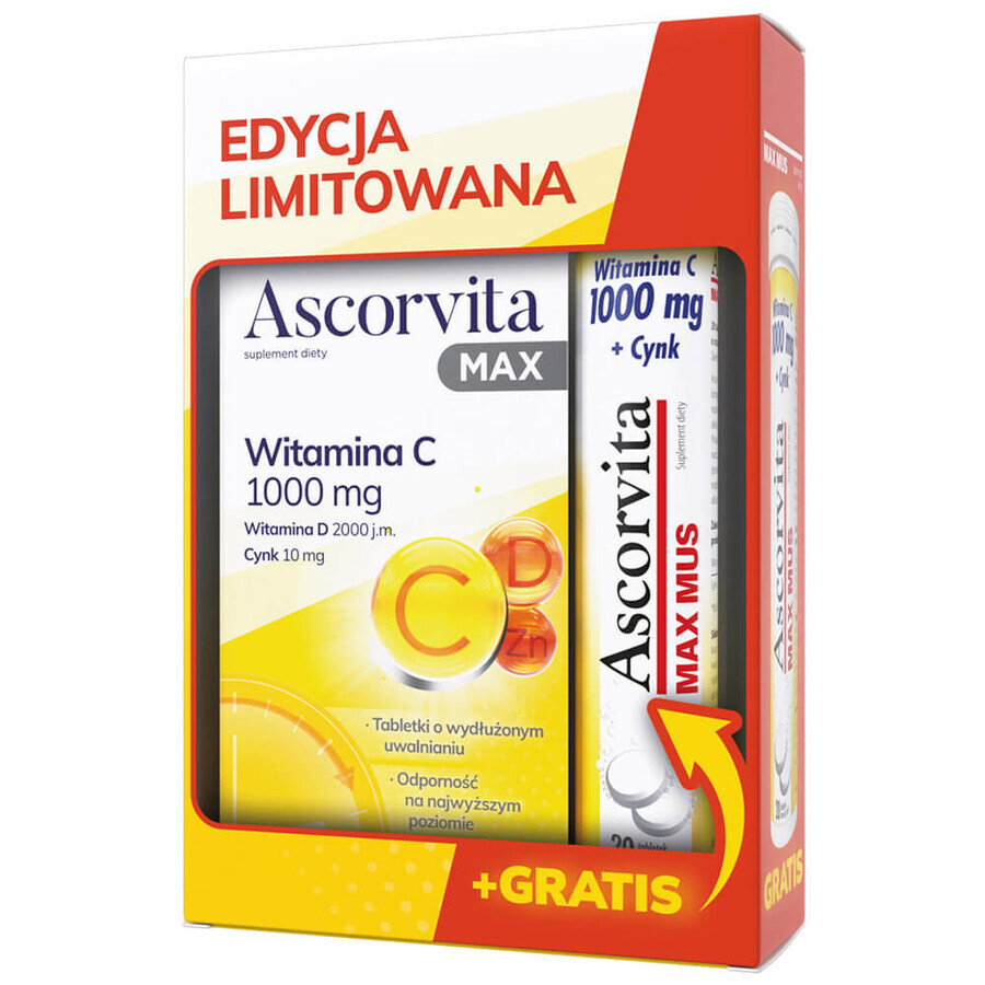 Ascorvita Max 30 MRS filmomhulde tabletten + Ascorvita Max Mus, 20 bruistabletten gratis