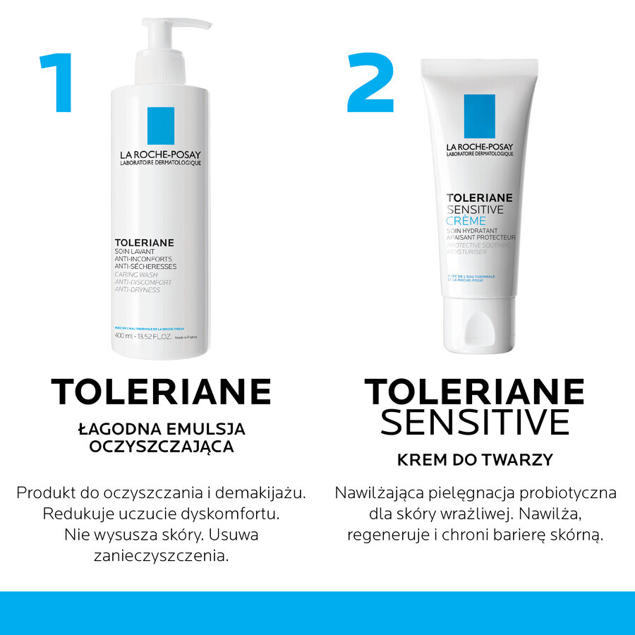 Set La Roche-Posay Toleriane, zachte reinigingsemulsie voor de gevoelige gezichtshuid, 400 ml + Hydraterende crème Sensitive, 40 ml