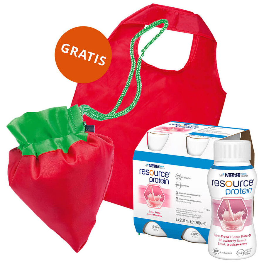 Resource Protein, integratore alimentare, gusto fragola, 4 x 200 ml + borsa della spesa in omaggio