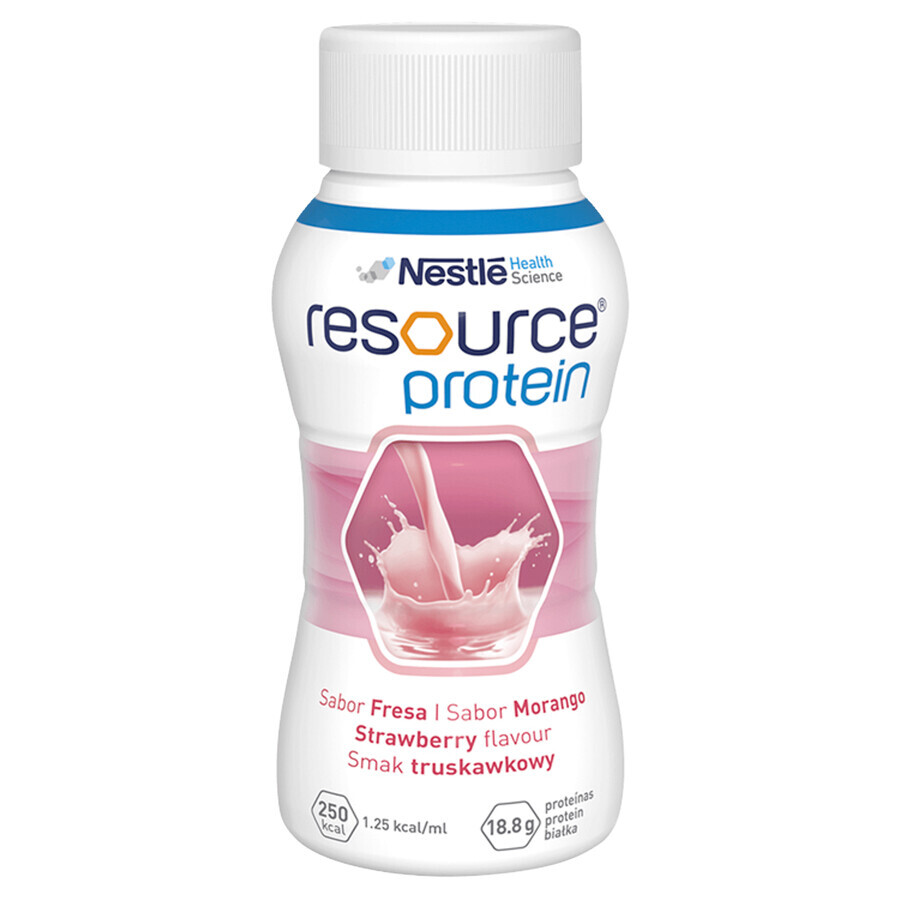 Resource Protein, integratore alimentare, gusto fragola, 4 x 200 ml + borsa della spesa in omaggio