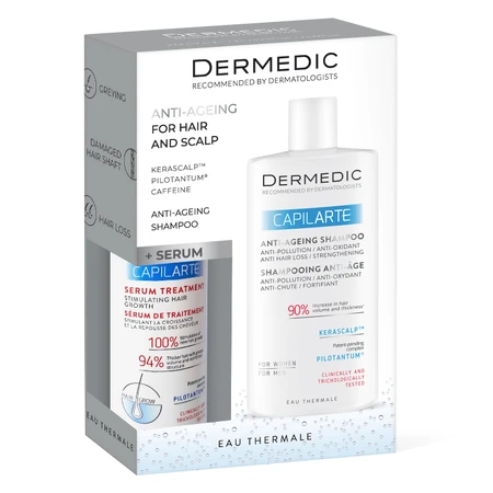 Set Dermedic Capilarte, ser tratament de stimulare a creșterii părului, pentru femei și bărbați, 150 ml + șampon anti-îmbătrânire, 300 ml