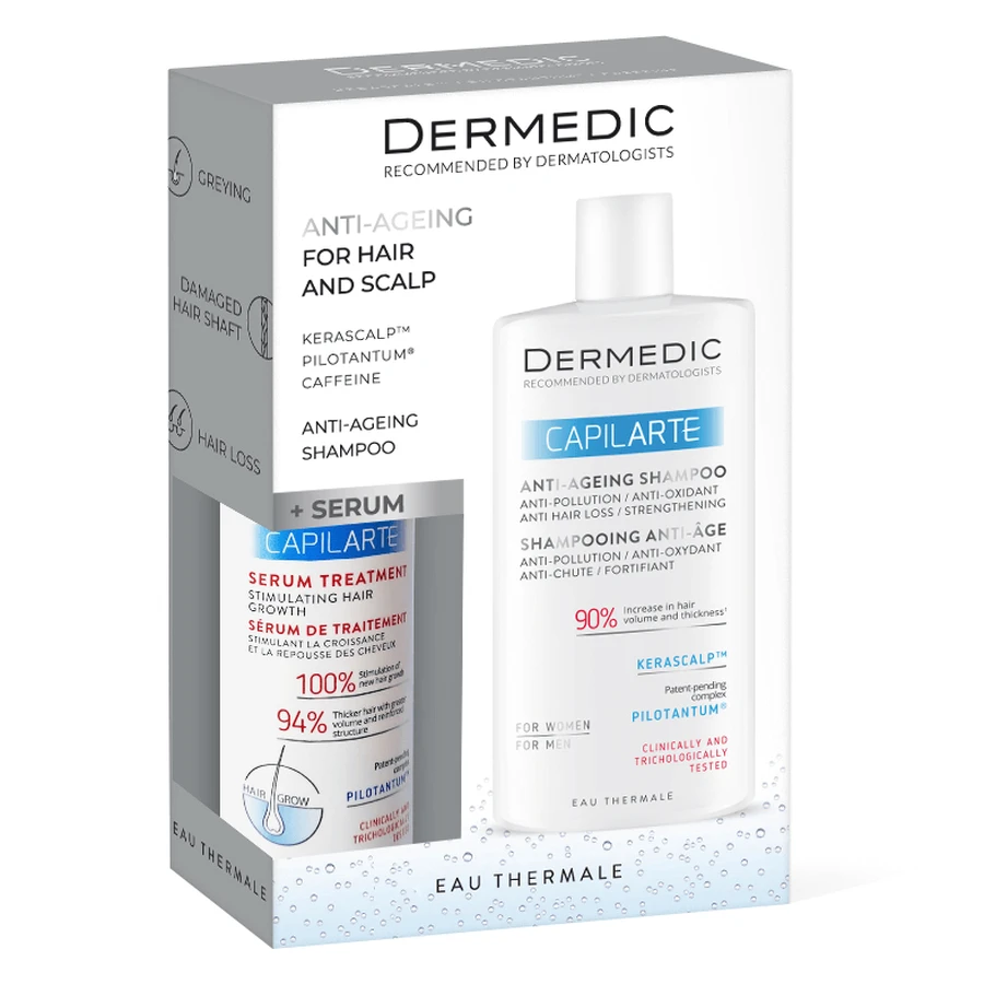 Set Dermedic Capilarte, ser tratament de stimulare a creșterii părului, pentru femei și bărbați, 150 ml + șampon anti-îmbătrânire, 300 ml