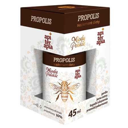 Miody Polskie Propolis, ethanolisch extract van propolis 10%, druppels, 45 ml