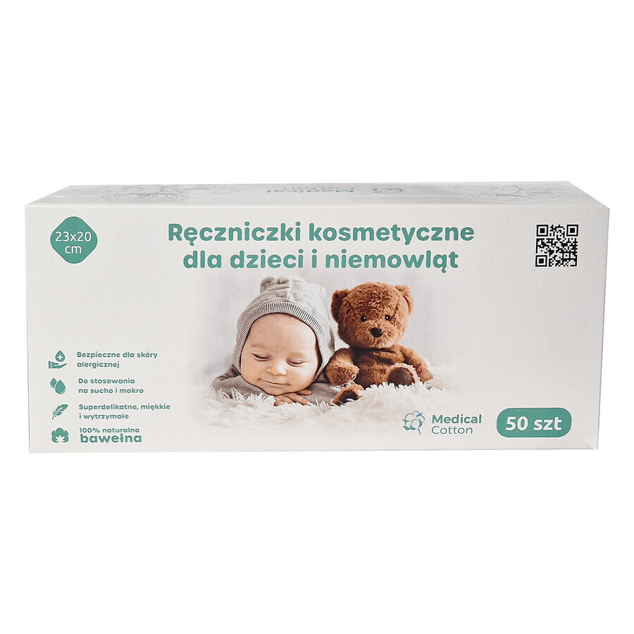 Medical cotton set, cosmetic towels for babies and children, 23 x 20 cm, 100% cotton, from birth, 6 x 50 pieces