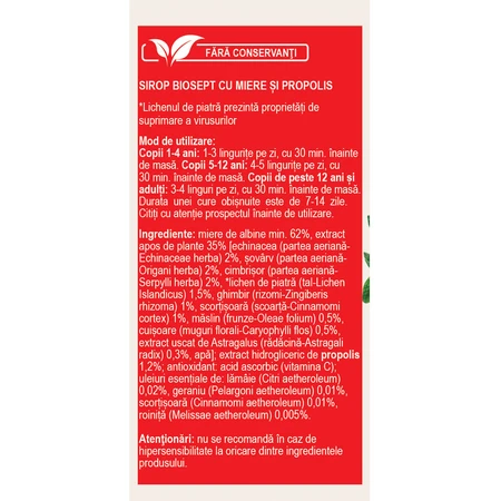 Biosept honey and propolis syrup, A13, 100 ml, Fares