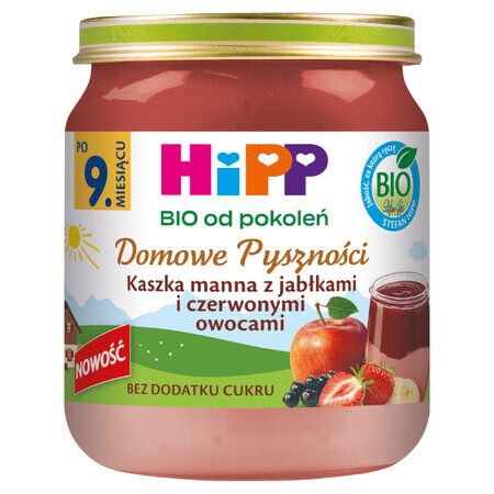 HiPP Homemade Deliciousness Bio, terci de semolă cu mere și fructe roșii, după 9 luni, 200 g