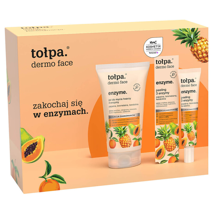 Tołpa Enzymset, gezichtsreinigingsgel, 150 ml + 3 peeling-enzymen, 40 ml