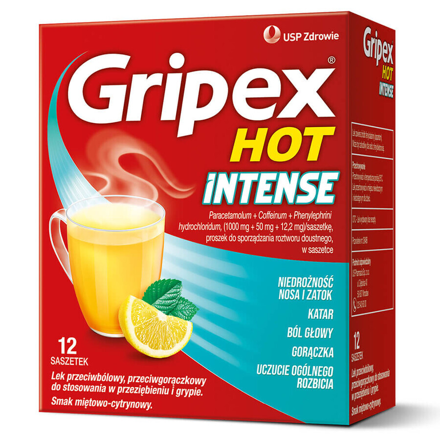 Gripex Hot Intense 1 g + 50 mg + 12.2 mg, 12 sachets