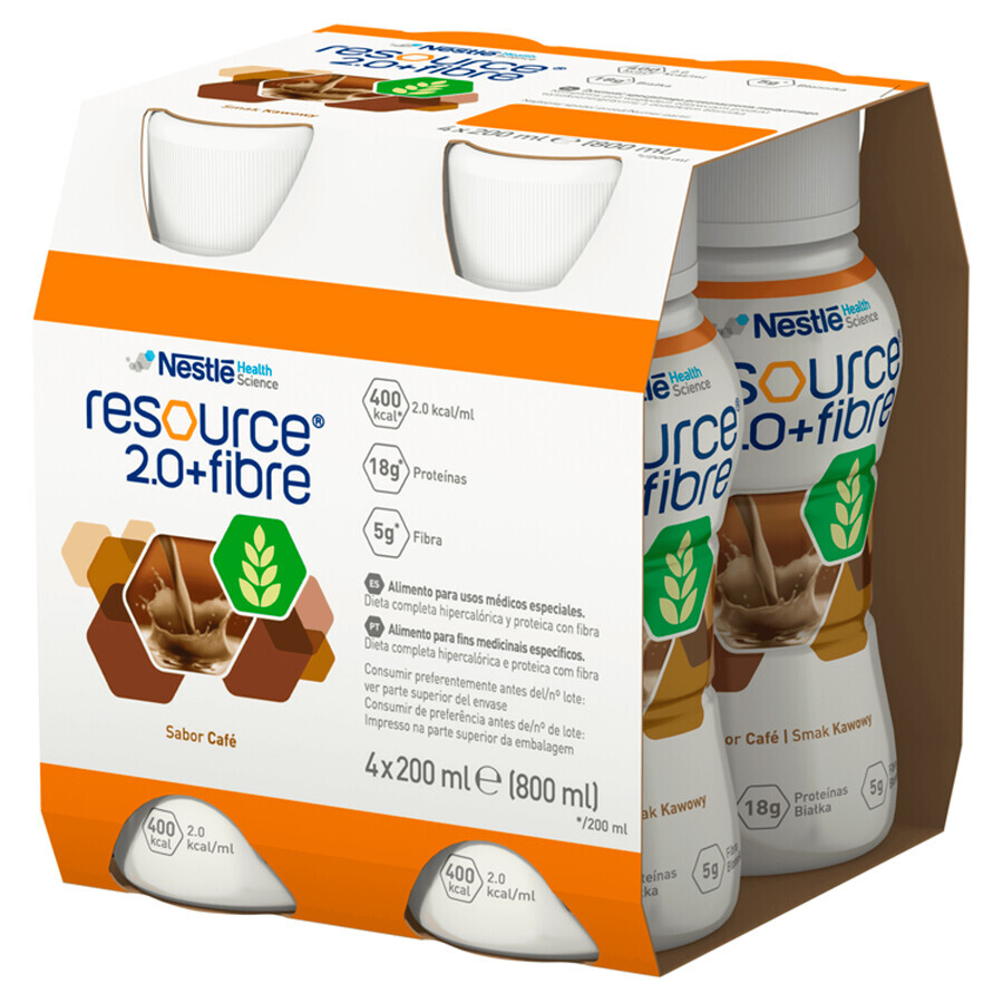 Resource 2.0 + Fibre, preparat nutritiv, aromă de cafea, 4 x 200 ml