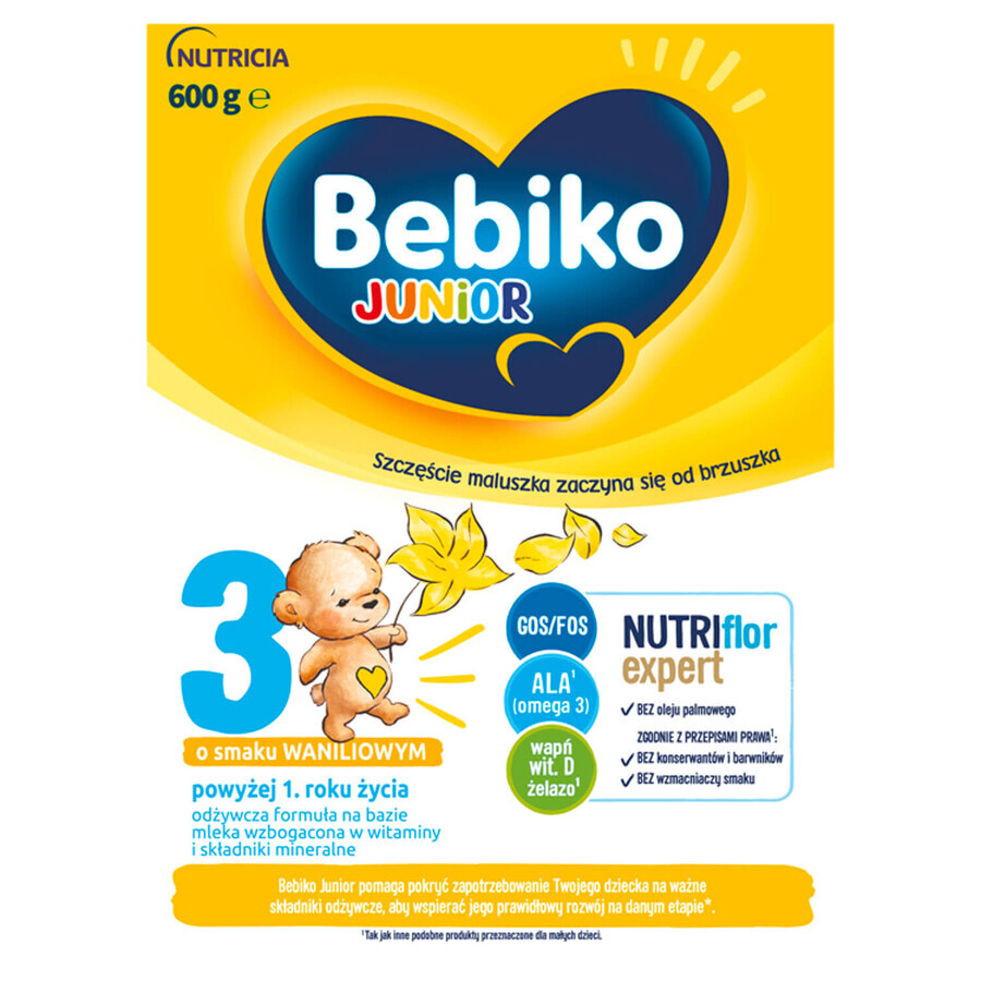 Bebiko Junior 3 Nutriflor Expert Set, nahrhafte Milchnahrung, ab 1 Jahr, Vanillegeschmack, 3 x 600 g