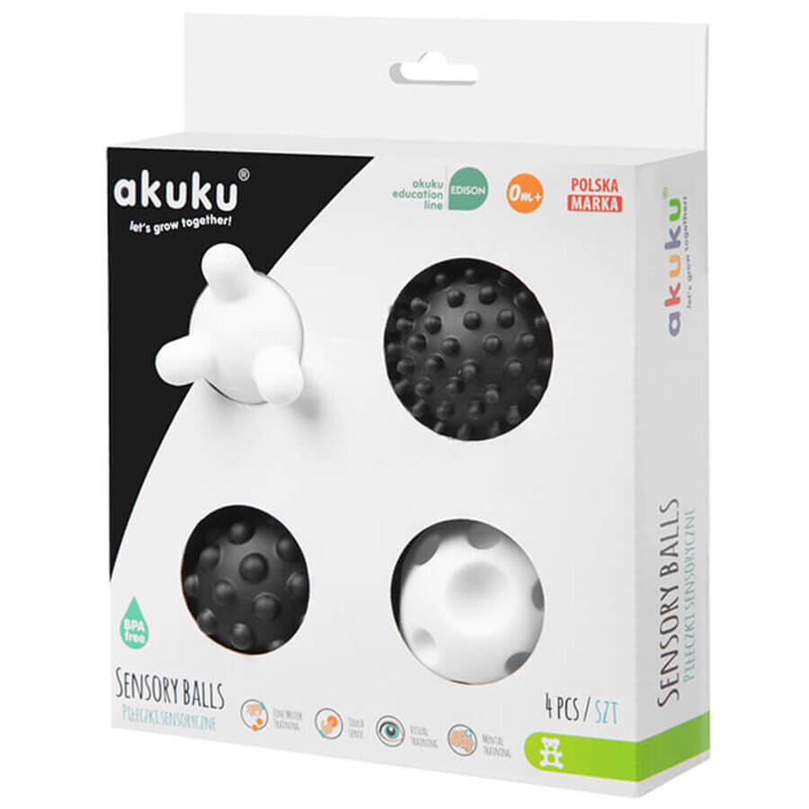 AKUKU, sensory balls, black and white, A0469, from birth, 4 pieces