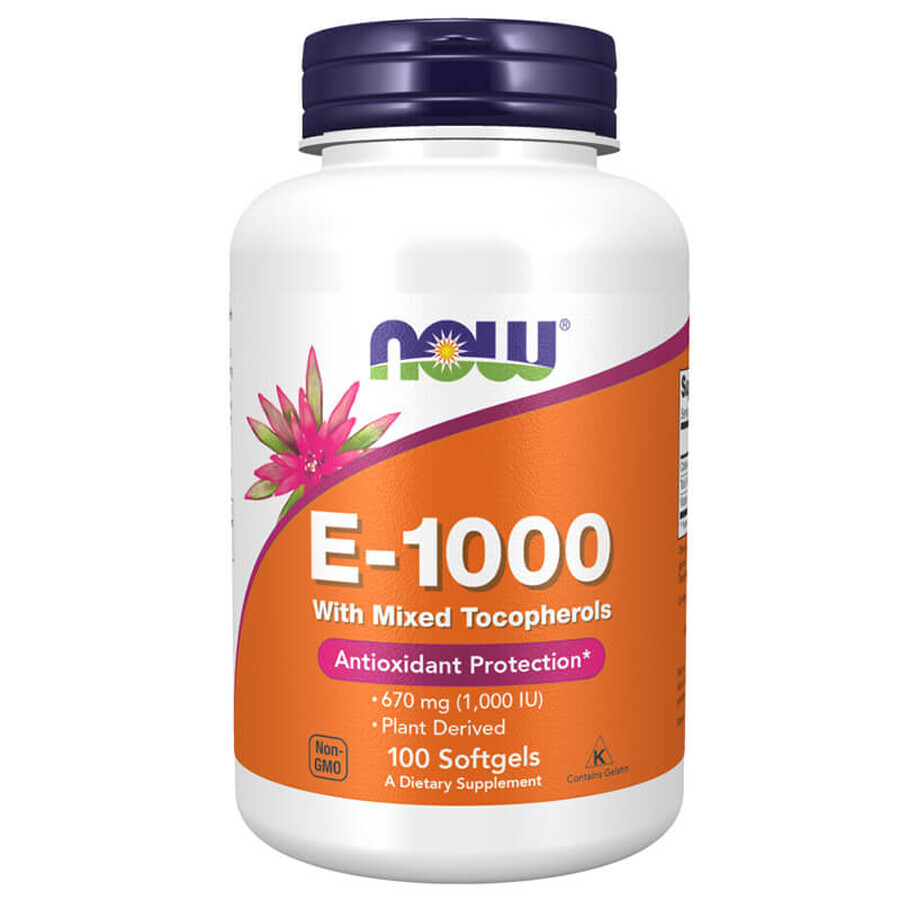 Now Foods E-1000, vitamine E met gemengde tocoferolen, 100 gelcapsules