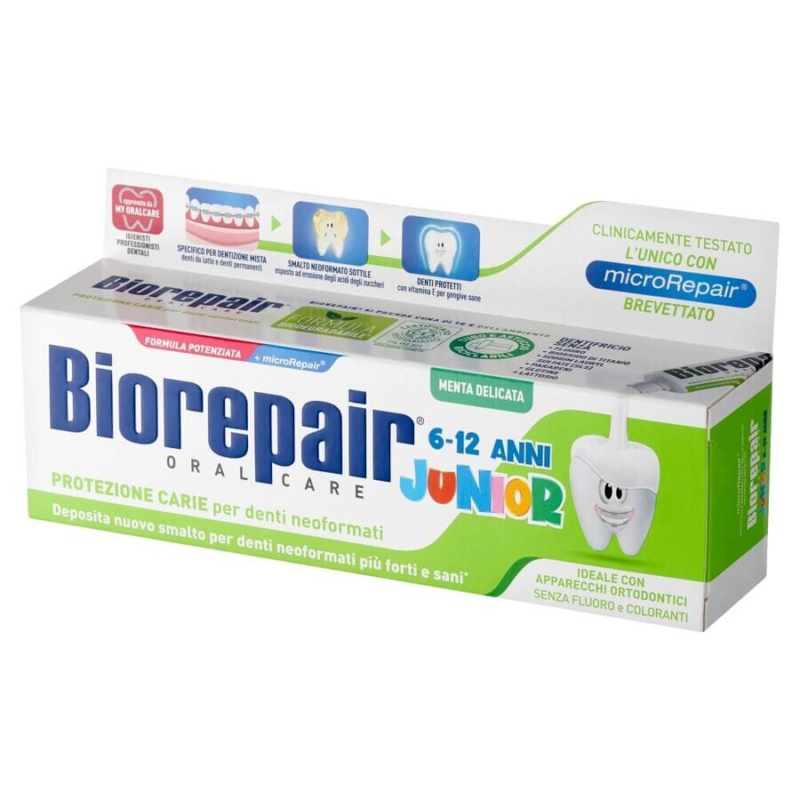 Biorepair Junior, fluoridevrije tandpasta voor kinderen, soft mint, 6-12 jaar, 75 ml