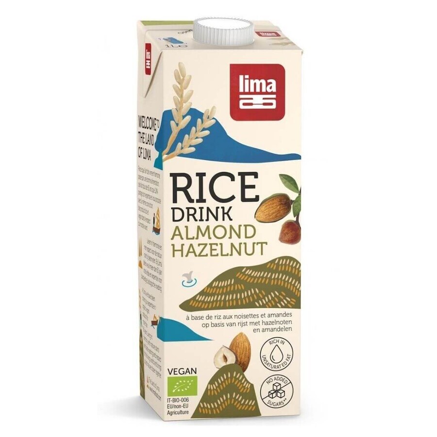 Boisson au riz végétal bio avec amandes et noisettes, 1 litre, Lima