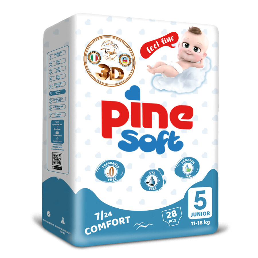 Pine Soft 3D, Windeln, Größe 5, Junior, 11-18 kg, 28 Stück