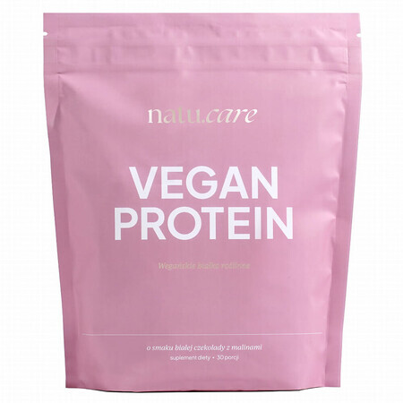 Natu Care Vegan Protein, proteína, sabor chocolate blanco y frambuesa, 525 g