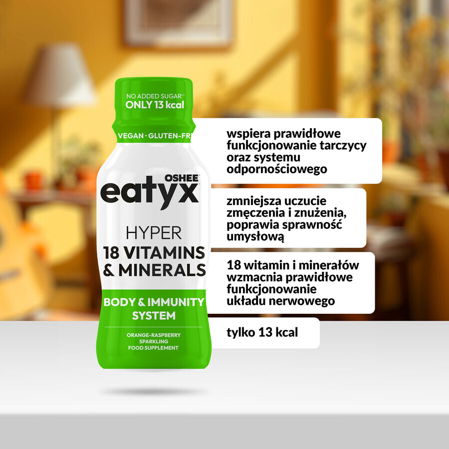 OSHEE Eatyx Eatyx Hyper 18 Vitaminen & Mineralen Booster, sinaasappel- en frambozensmaak, 100 ml