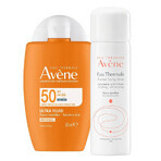 Avene Ultra Fluid Invisible, onzichtbare gezichtszonnebrandcrème, gevoelige huid, SPF 50+, 50 ml + thermaal bronwater, 50 ml gratis