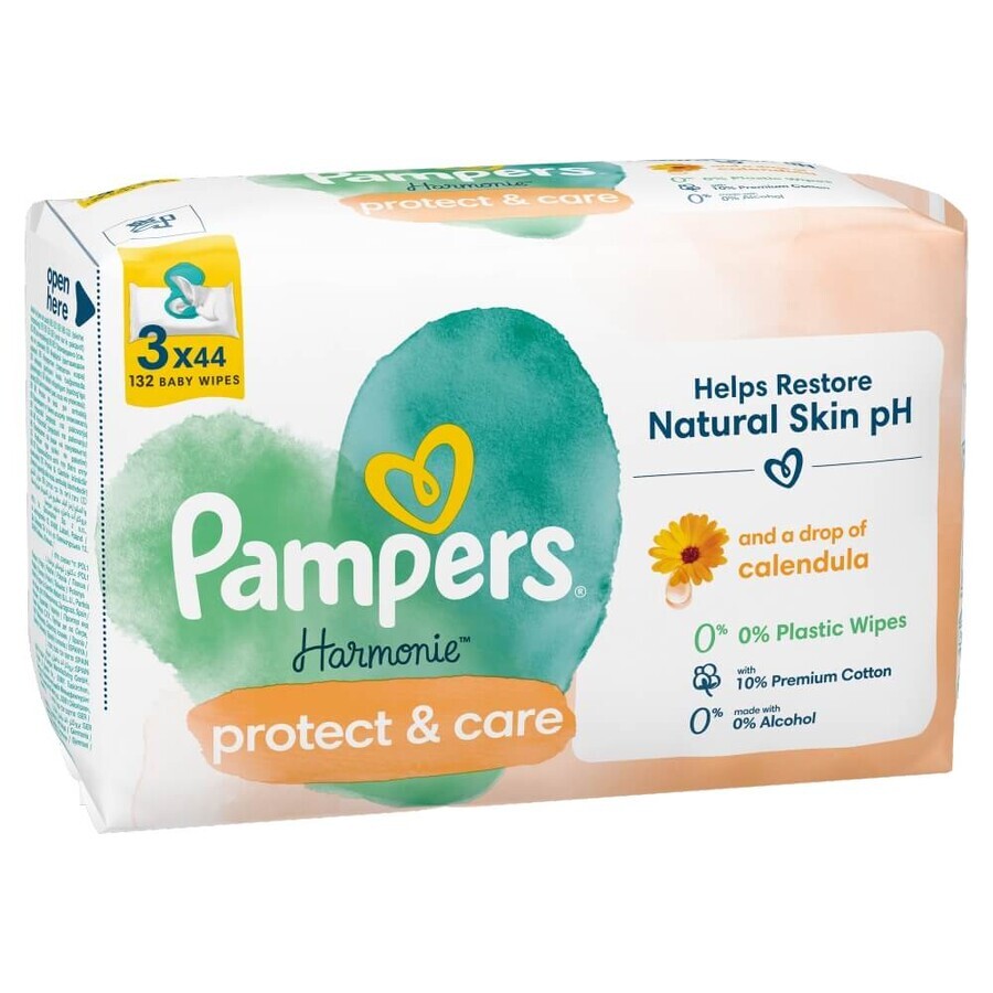 Pampers Harmonie Protect & Care, wet wipes, 3 x 44 pieces