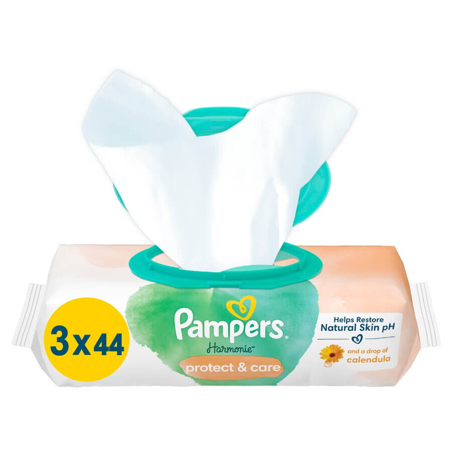 Pampers Harmonie Protect & Care, wet wipes, 3 x 44 pieces