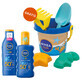 Nivea Sun Kids Protect &amp; Care 5in1 Set, Zonnebrandlotion voor kinderen, SPF 50+, 200 ml + Zonnebrandspray voor kinderen, SPF 50+, 200 ml + gratis emmer zand