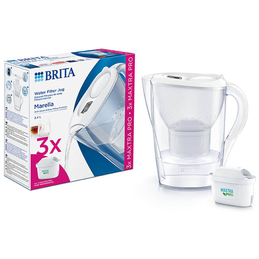 Brita Marella, kan met filter 2,4 liter, wit + Maxtra Pro Pure Performance filter, 3 stuks