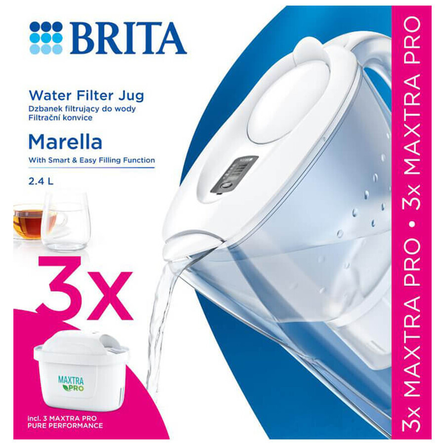 Brita Marella, kan met filter 2,4 liter, wit + Maxtra Pro Pure Performance filter, 3 stuks