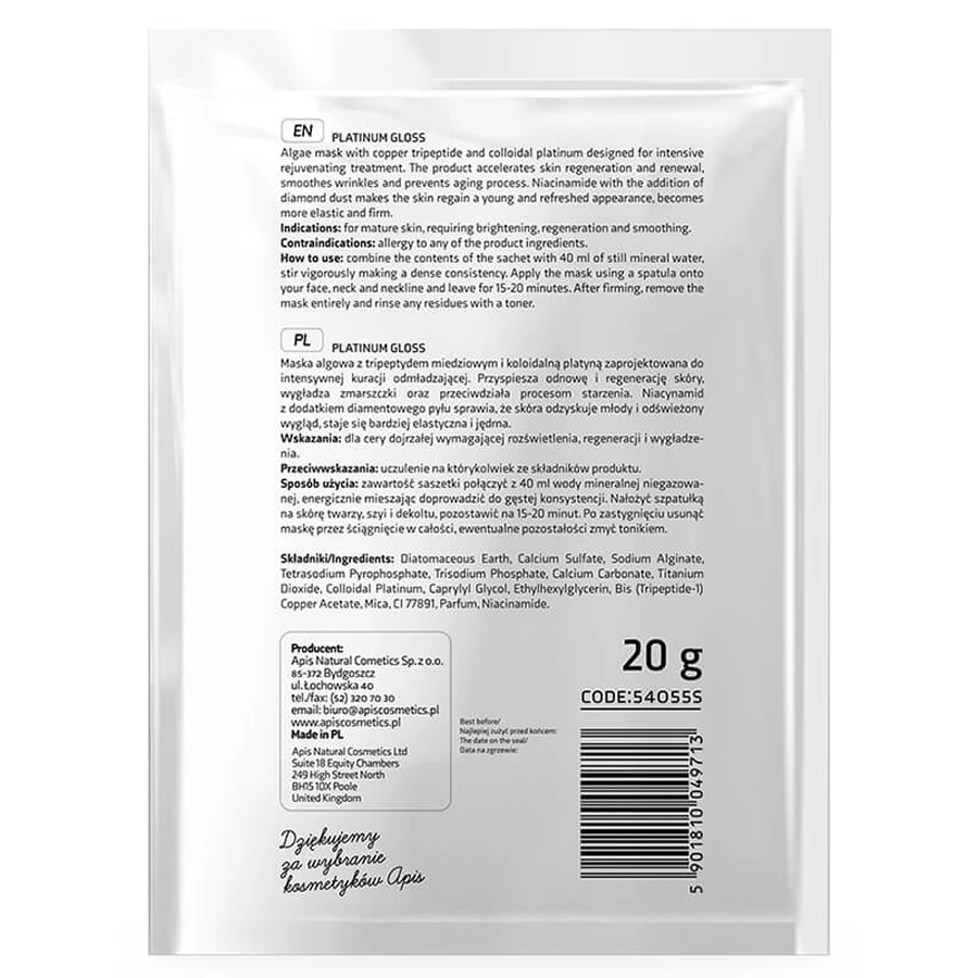 Apis Professional Platinum Gloss, platina algenmasker, 20 g